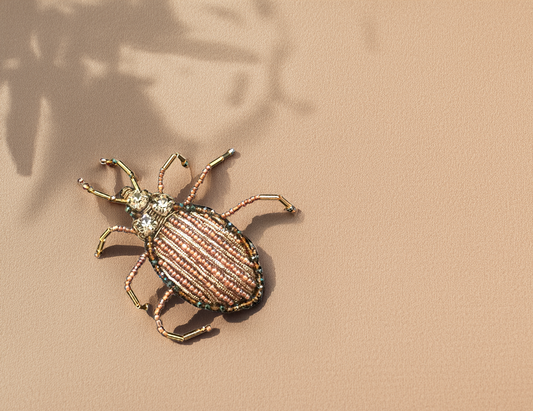 Golden Beetle Charm Brooch
