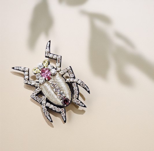 Silver Pink Bug Brooch