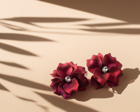 Red Bloom Studs Earrings